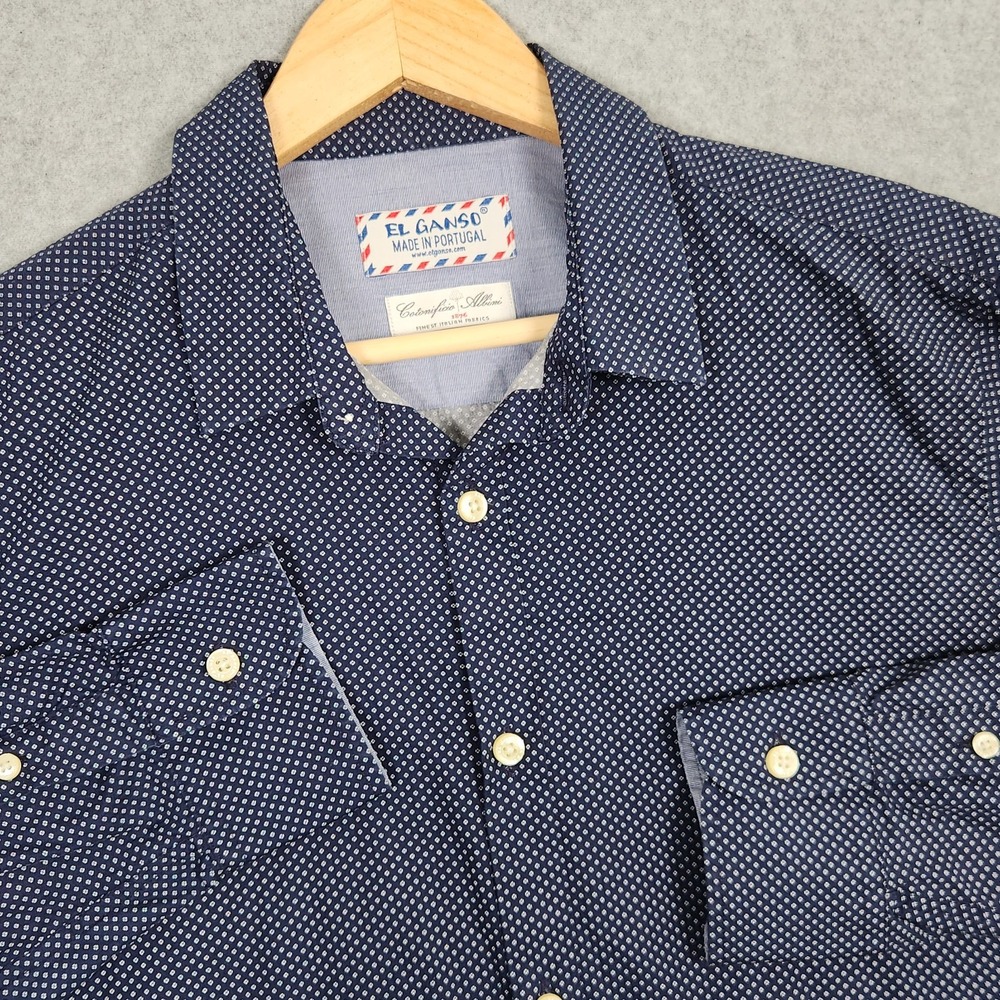 El Ganso Shirt Mens EU 37 US Medium Blue Geometric Print Slim Casual Button Up